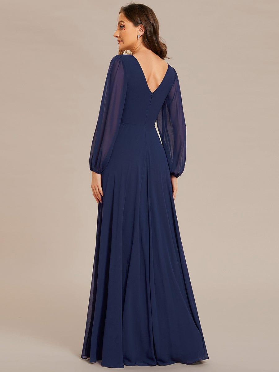 Funkelndes Abendkleid in A-Linie mit Empire-Taille und langen ?rmeln #farbe_Navy Blau Funkelndes Abendkleid in A-Linie mit Empire-Taille und langen ?rmeln #farbe_Navy Blau