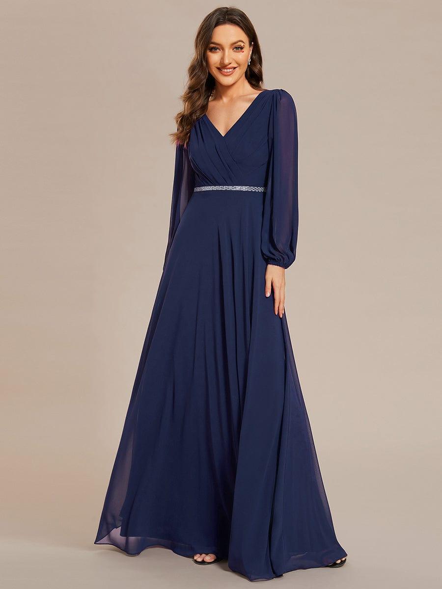 Funkelndes Abendkleid in A-Linie mit Empire-Taille und langen ?rmeln #farbe_Navy Blau Funkelndes Abendkleid in A-Linie mit Empire-Taille und langen ?rmeln #farbe_Navy Blau