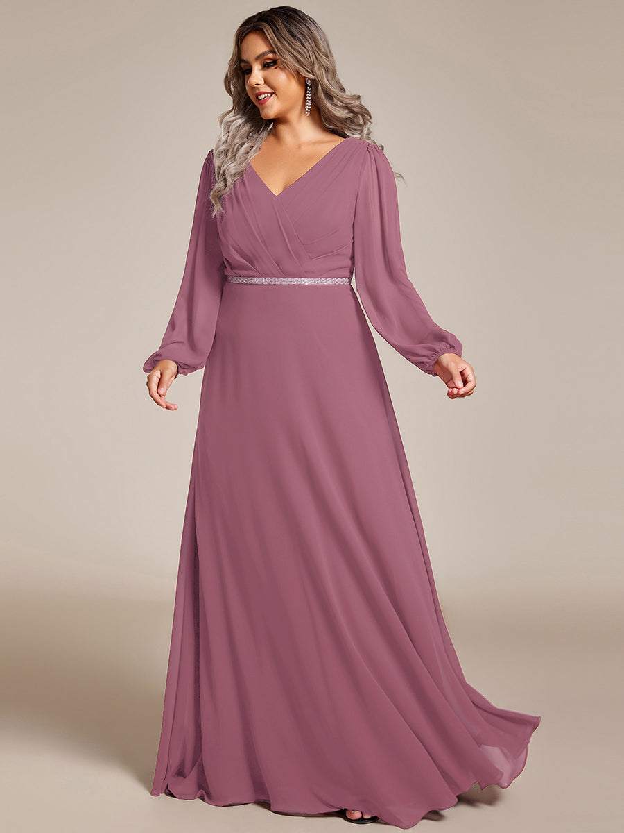 Funkelndes Abendkleid in A-Linie mit Empire-Taille und langen ?rmeln #farbe_Orchideenviolett