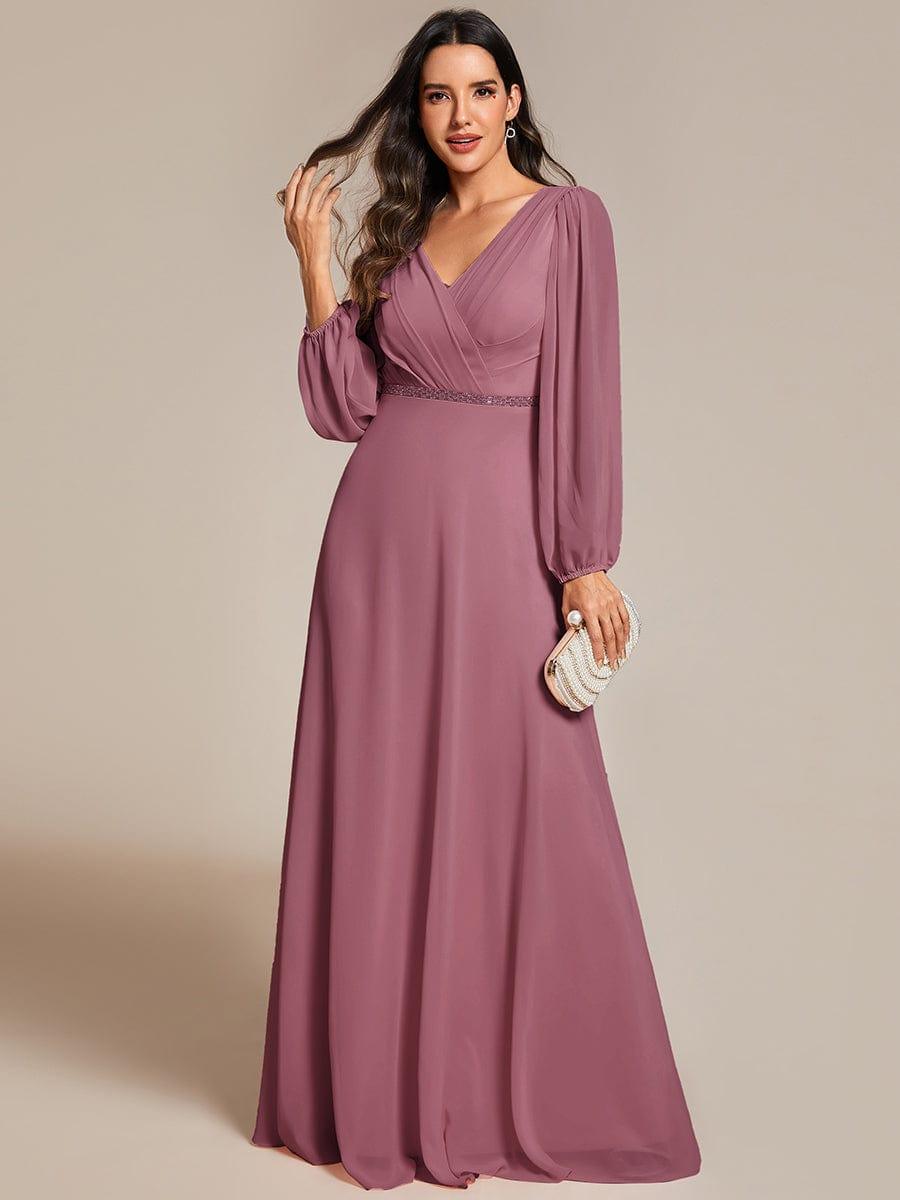 Funkelndes Abendkleid in A-Linie mit Empire-Taille und langen ?rmeln #farbe_Orchid