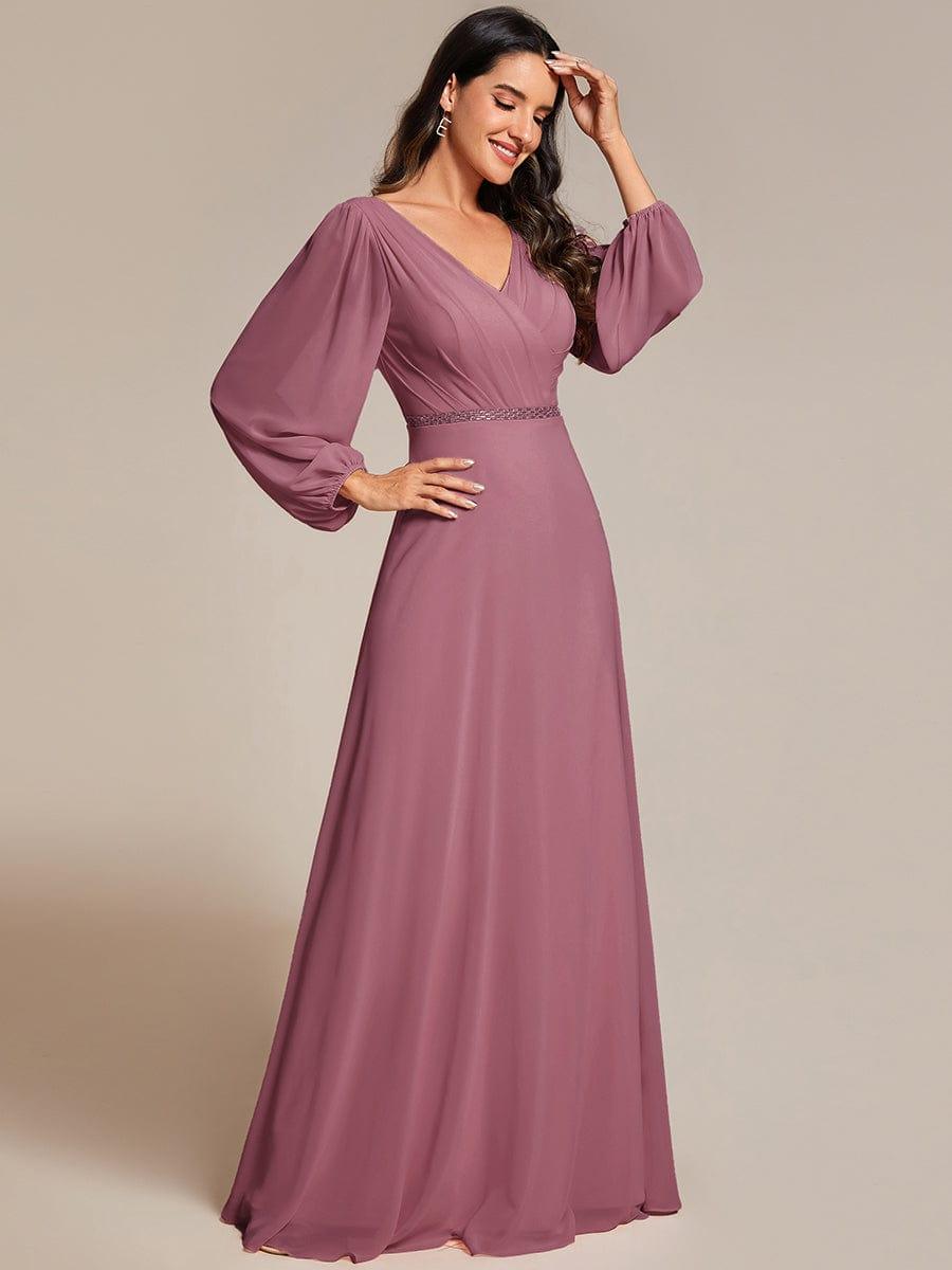 Funkelndes Abendkleid in A-Linie mit Empire-Taille und langen ?rmeln #farbe_Orchid