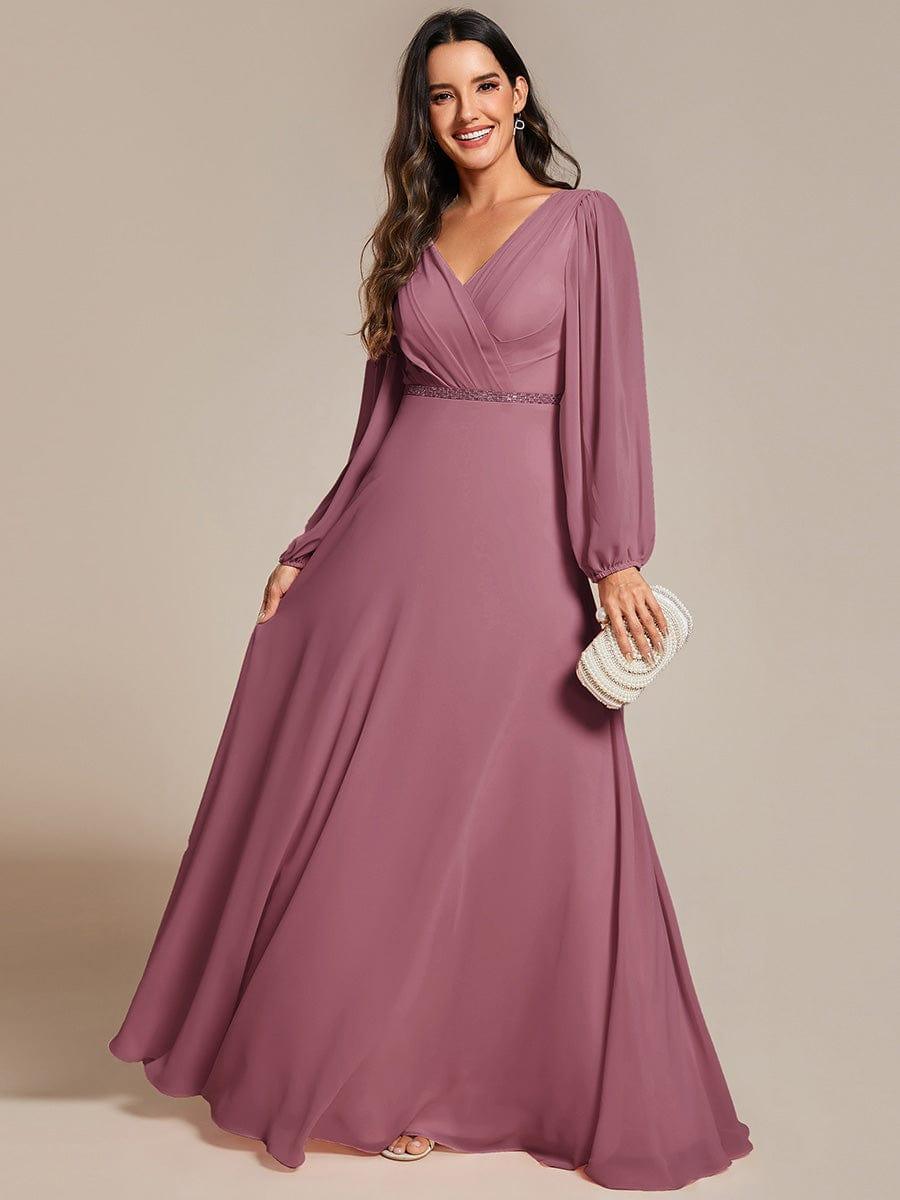 Funkelndes Abendkleid in A-Linie mit Empire-Taille und langen ?rmeln #farbe_Orchid