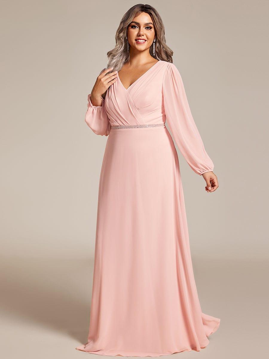 Funkelndes Abendkleid in A-Linie mit Empire-Taille und langen ?rmeln #farbe_Rosa