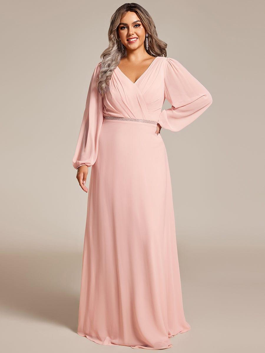 Funkelndes Abendkleid in A-Linie mit Empire-Taille und langen ?rmeln #farbe_Rosa