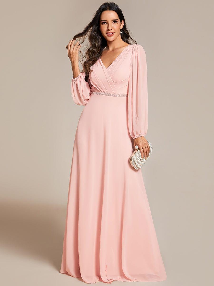 Funkelndes Abendkleid in A-Linie mit Empire-Taille und langen ?rmeln #farbe_Rosa Funkelndes Abendkleid in A-Linie mit Empire-Taille und langen ?rmeln #farbe_Rosa