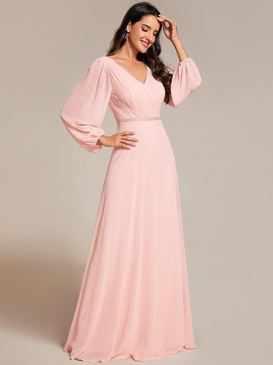 Funkelndes Abendkleid in A-Linie mit Empire-Taille und langen ?rmeln #farbe_Rosa Funkelndes Abendkleid in A-Linie mit Empire-Taille und langen ?rmeln #farbe_Rosa