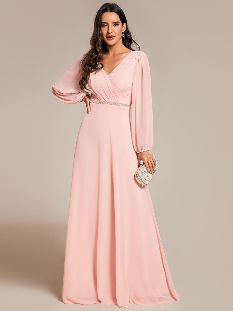 Funkelndes Abendkleid in A-Linie mit Empire-Taille und langen ?rmeln #farbe_Rosa Funkelndes Abendkleid in A-Linie mit Empire-Taille und langen ?rmeln #farbe_Rosa