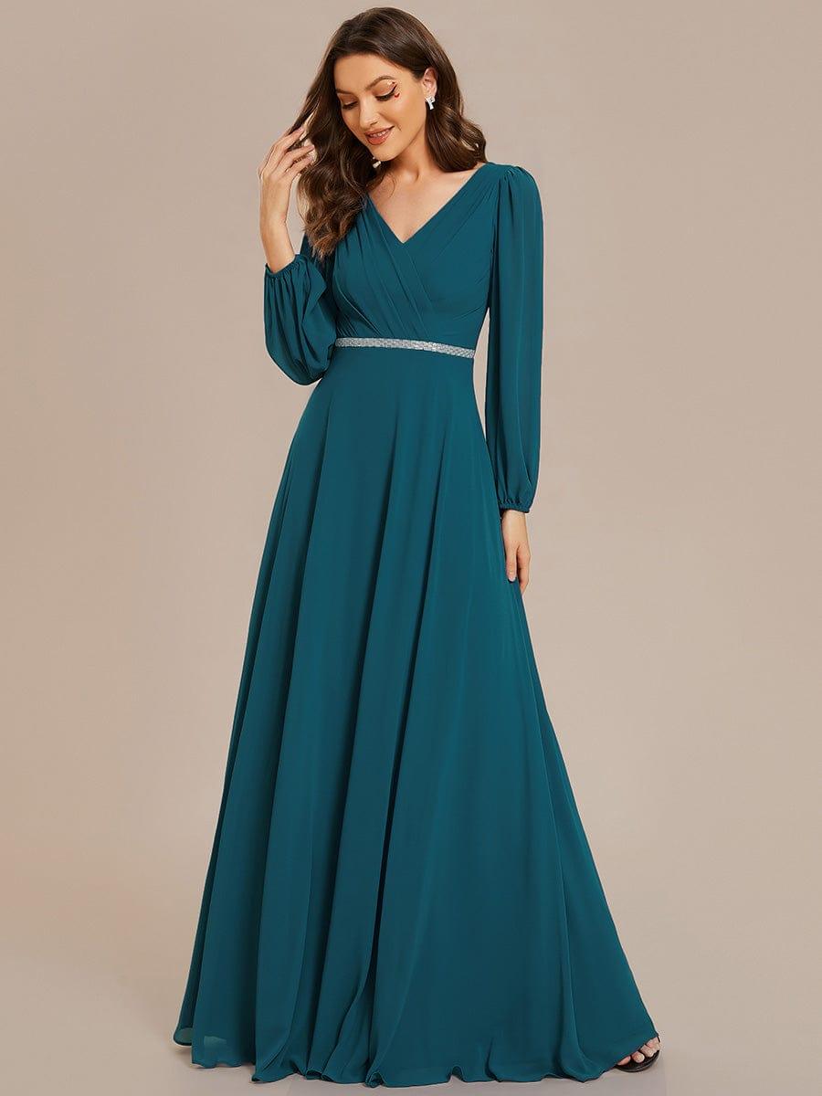 Glitzerndes A-Linien-Abendkleid mit Empire-Taille und langen Laternen?rmeln #farbe_Teal Glitzerndes A-Linien-Abendkleid mit Empire-Taille und langen Laternen?rmeln #farbe_Teal