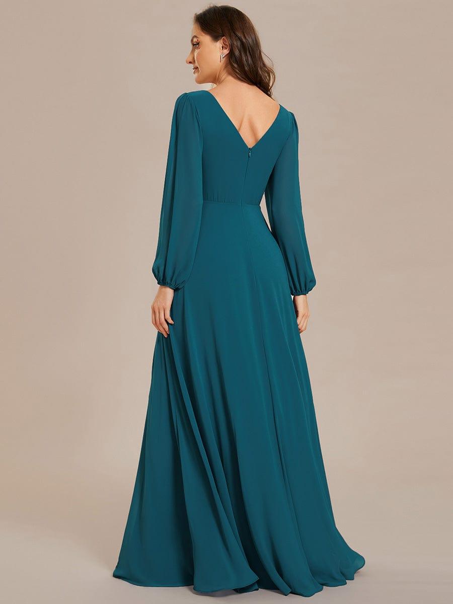 Glitzerndes A-Linien-Abendkleid mit Empire-Taille und langen Laternen?rmeln #farbe_Teal Glitzerndes A-Linien-Abendkleid mit Empire-Taille und langen Laternen?rmeln #farbe_Teal
