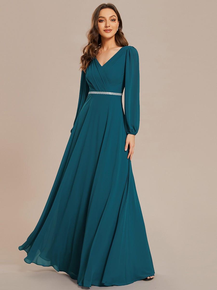 Glitzerndes A-Linien-Abendkleid mit Empire-Taille und langen Laternen?rmeln #farbe_Teal Glitzerndes A-Linien-Abendkleid mit Empire-Taille und langen Laternen?rmeln #farbe_Teal