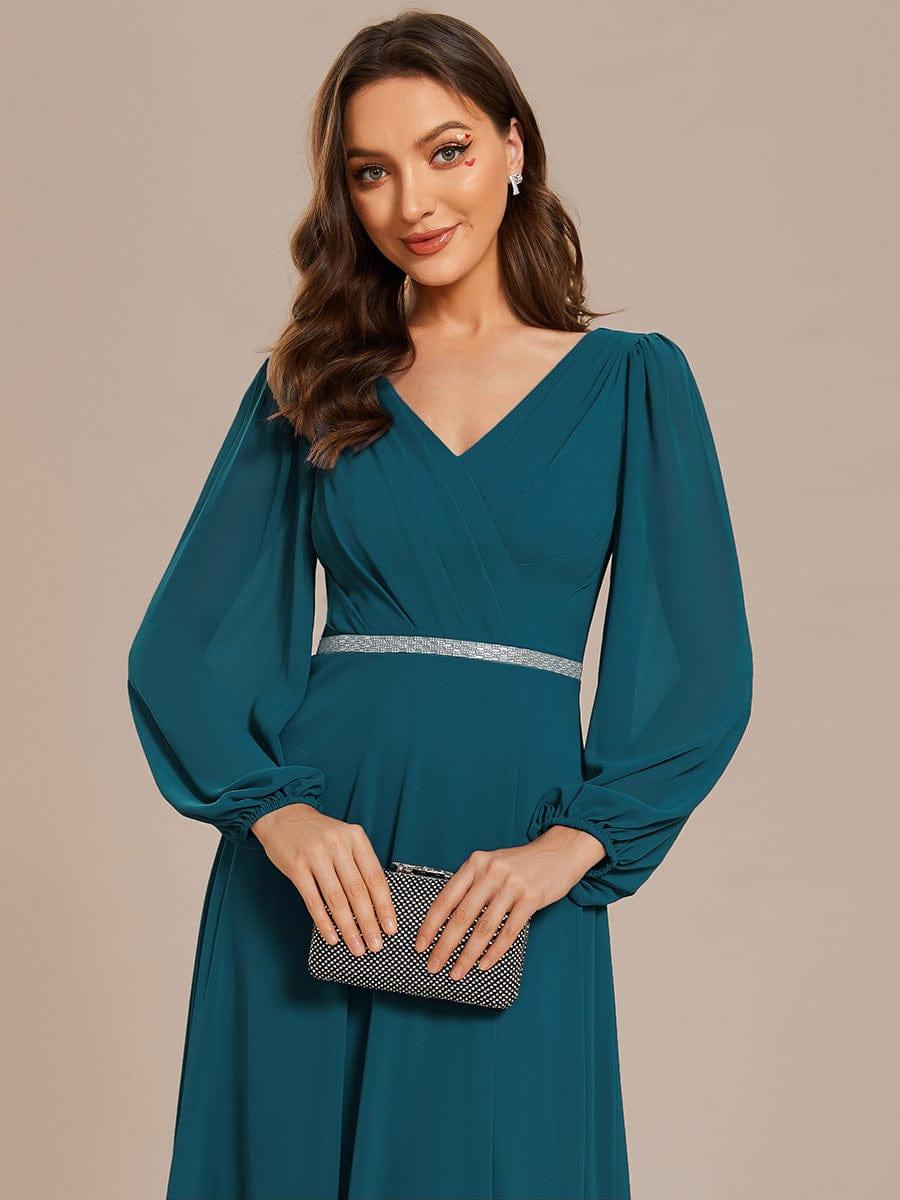 Glitzerndes A-Linien-Abendkleid mit Empire-Taille und langen Laternen?rmeln #farbe_Teal Glitzerndes A-Linien-Abendkleid mit Empire-Taille und langen Laternen?rmeln #farbe_Teal