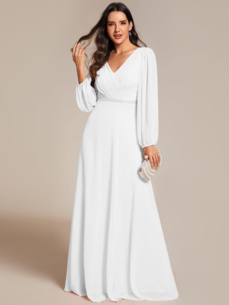 Funkelndes Abendkleid in A-Linie mit Empire-Taille und langen ?rmeln #farbe_Weiss Funkelndes Abendkleid in A-Linie mit Empire-Taille und langen ?rmeln #farbe_Weiss