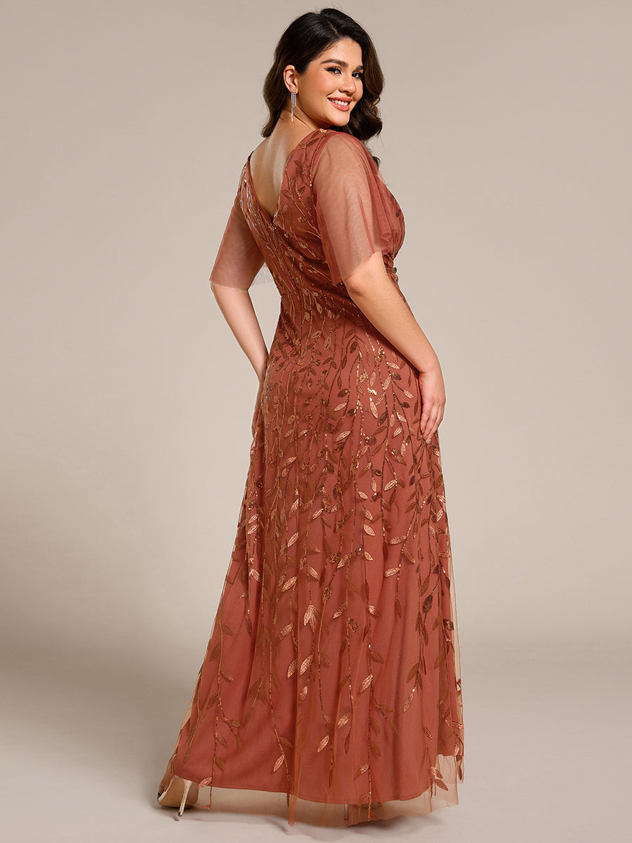 Maxilänge, V-Ausschnitt, asymmetrischer Saum, Pailletten-Kleid mit tiefem V-Ausschnitt und funkelnden Details #Farbe_Gebranntes Orange