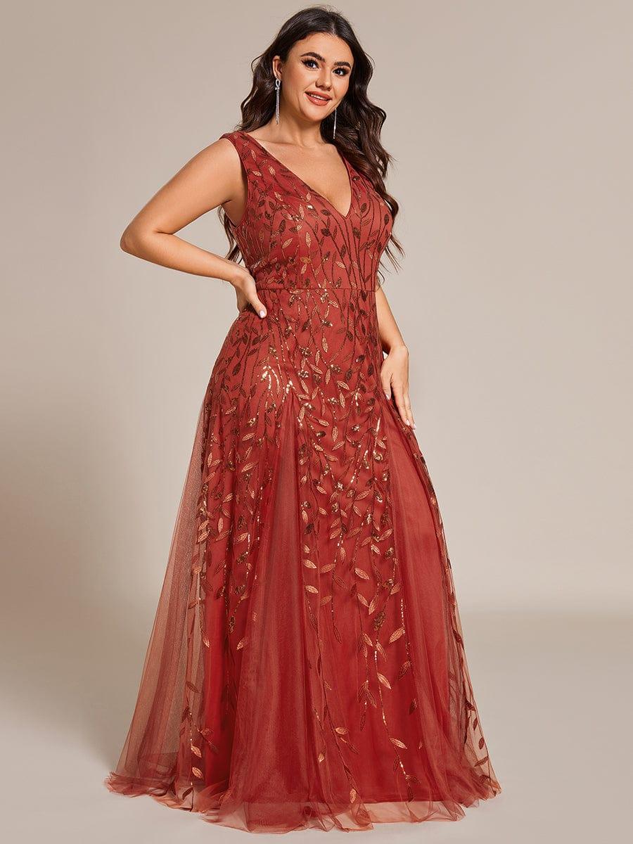 Funkelndes Abendkleid in A-Linie mit Empire-Taille und langen ?rmeln #farbe_Gebrannte Orange