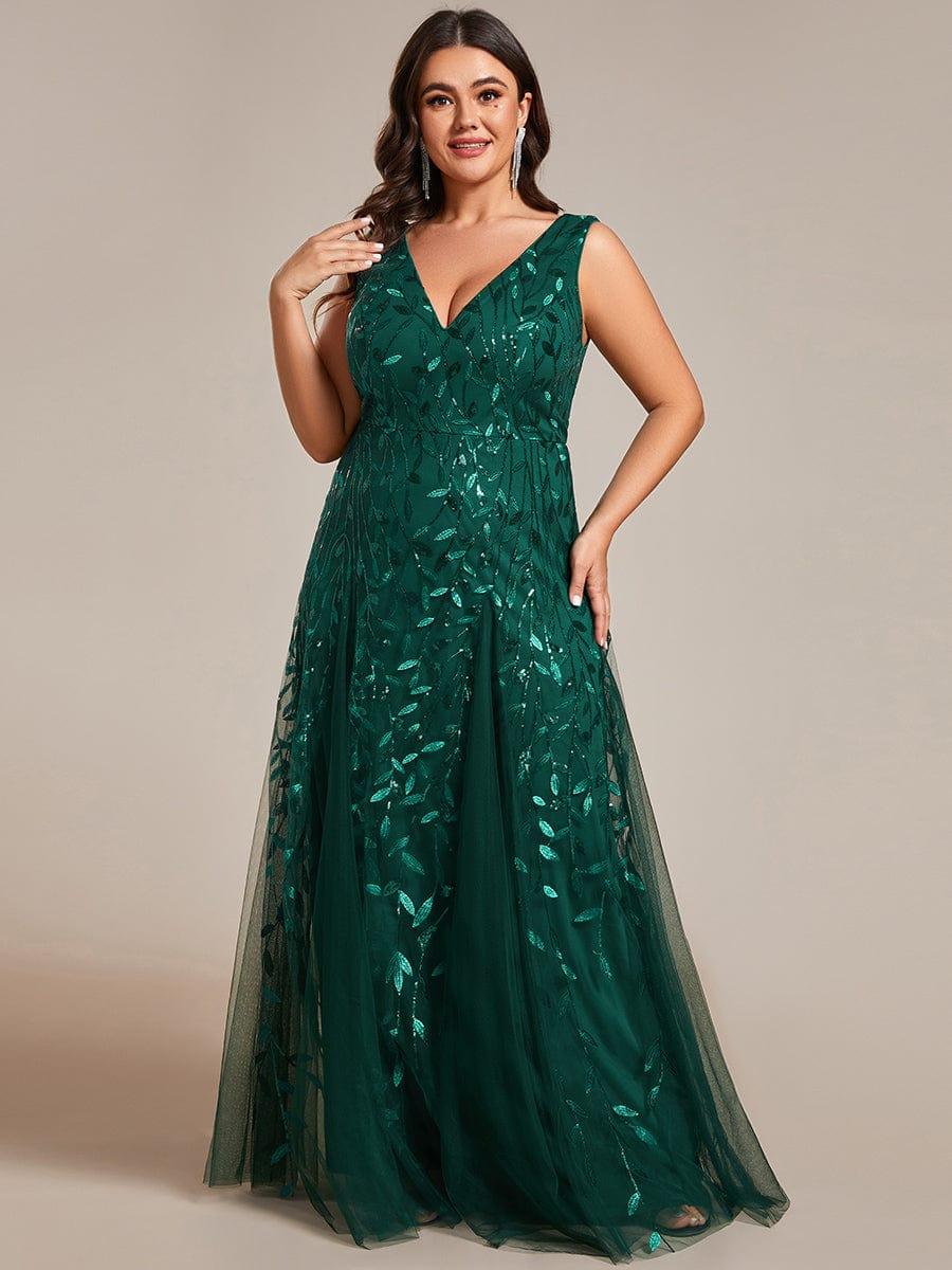 Funkelndes Abendkleid in A-Linie mit Empire-Taille und langen ?rmeln #farbe_Dunkel Gruen