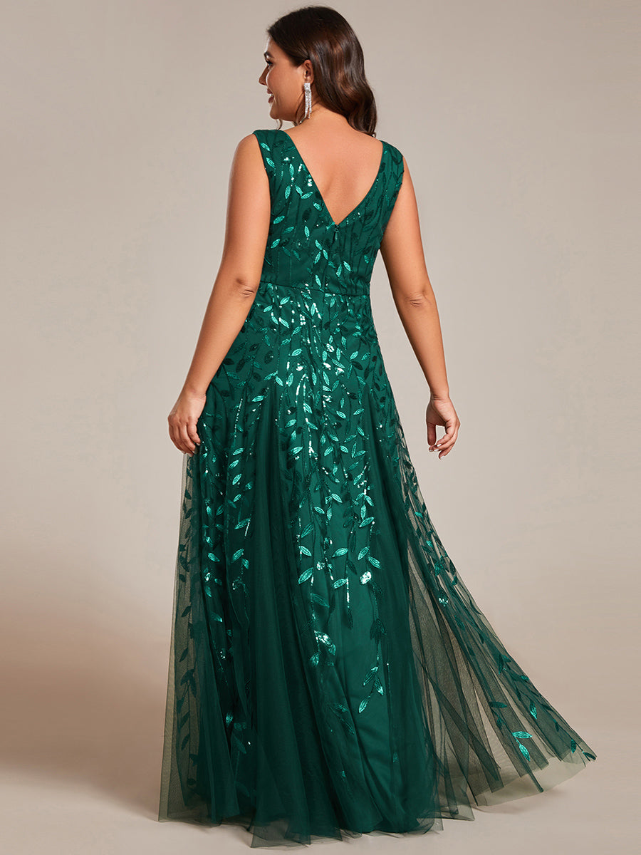 Funkelndes Abendkleid in A-Linie mit Empire-Taille und langen ?rmeln #farbe_Dunkelgrün