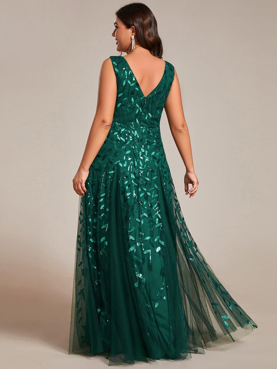 Funkelndes Abendkleid in A-Linie mit Empire-Taille und langen ?rmeln #farbe_Dunkel Gruen