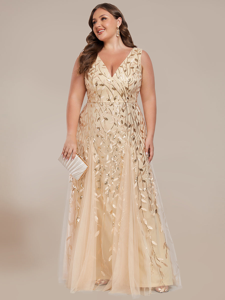 Funkelndes Abendkleid in A-Linie mit Empire-Taille und langen ?rmeln #farbe_Gold