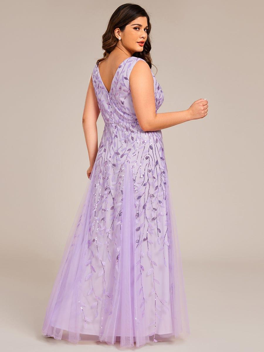 Funkelndes Abendkleid in A-Linie mit Empire-Taille und langen ?rmeln #farbe_Violett