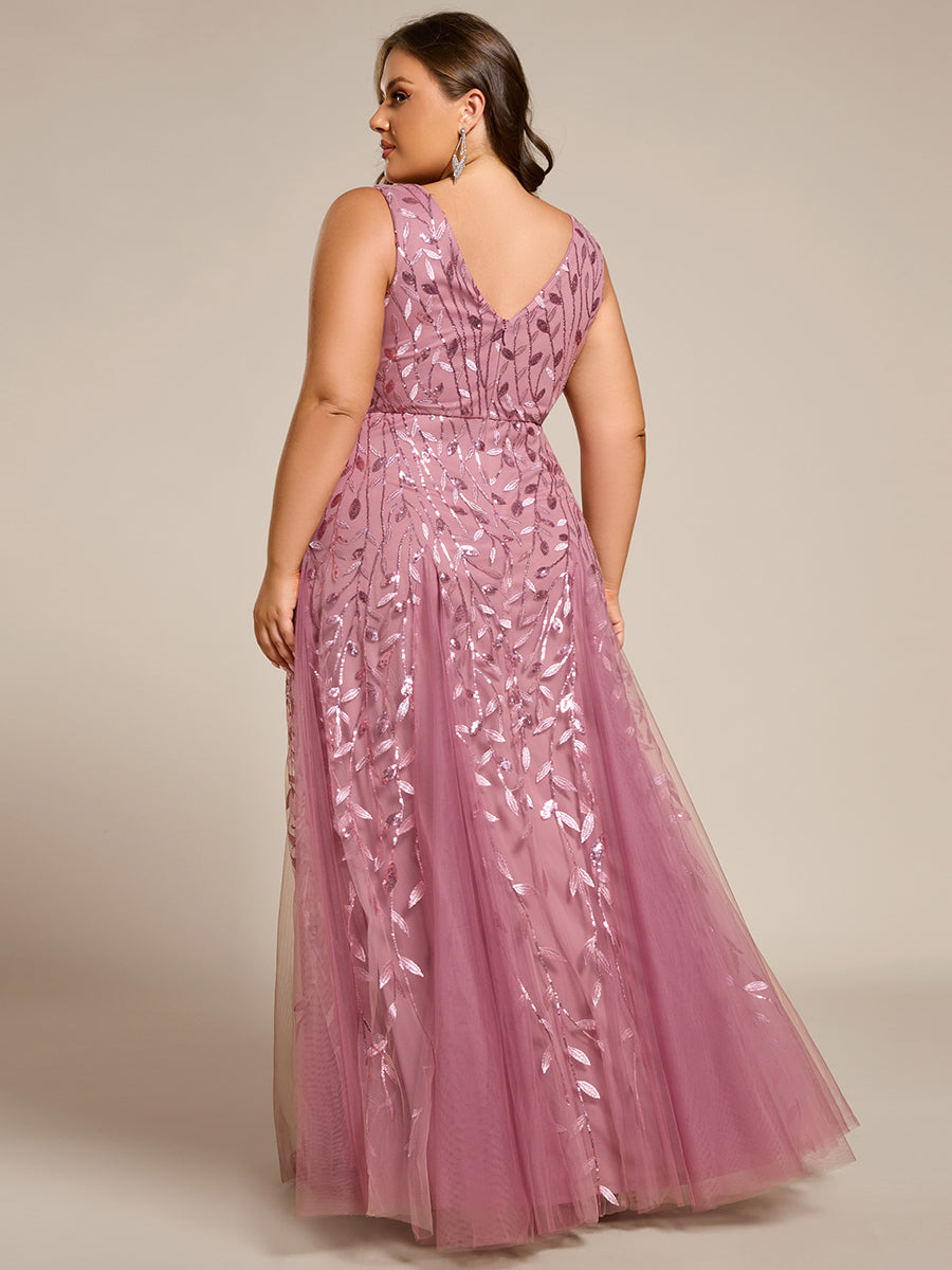 Funkelndes Abendkleid in A-Linie mit Empire-Taille und langen ?rmeln #farbe_Orchideenviolett