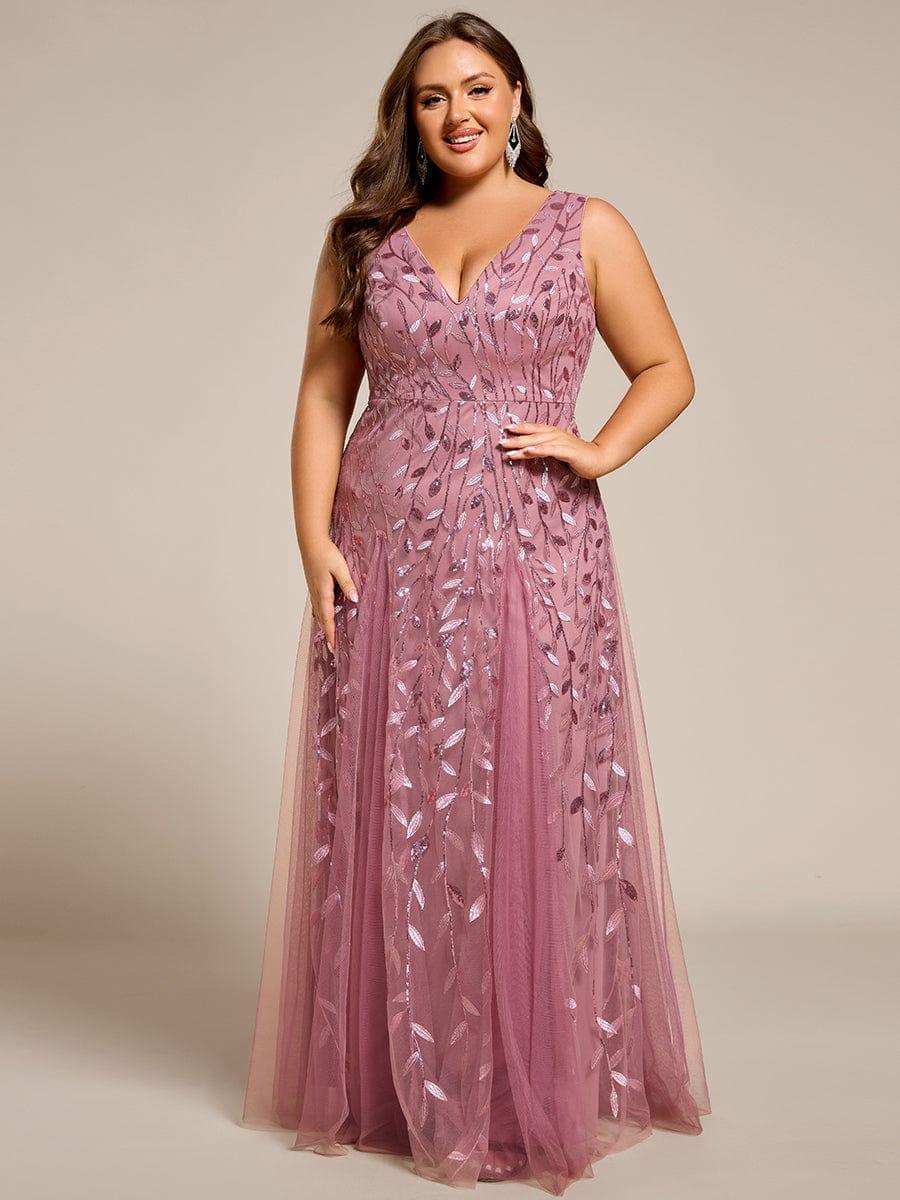 Funkelndes Abendkleid in A-Linie mit Empire-Taille und langen ?rmeln #farbe_Orchid