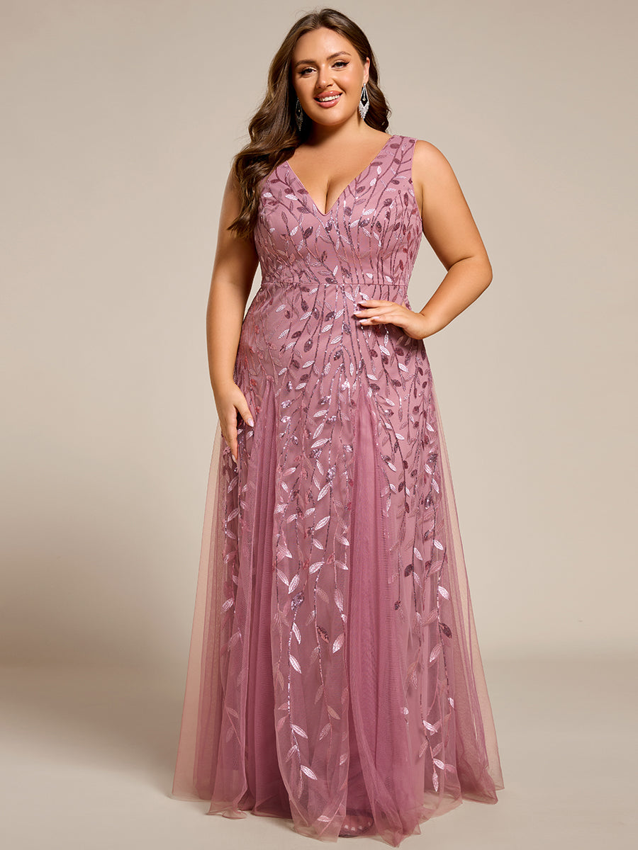 Funkelndes Abendkleid in A-Linie mit Empire-Taille und langen ?rmeln #farbe_Orchideenviolett