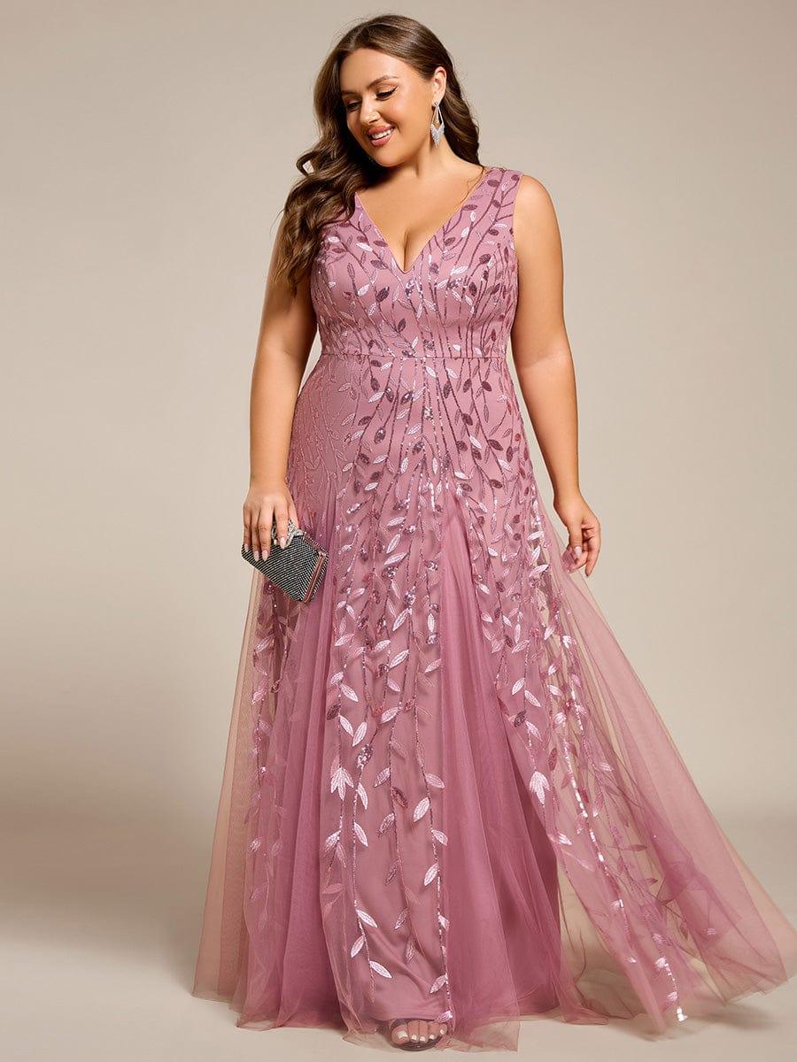 Funkelndes Abendkleid in A-Linie mit Empire-Taille und langen ?rmeln #farbe_Orchid