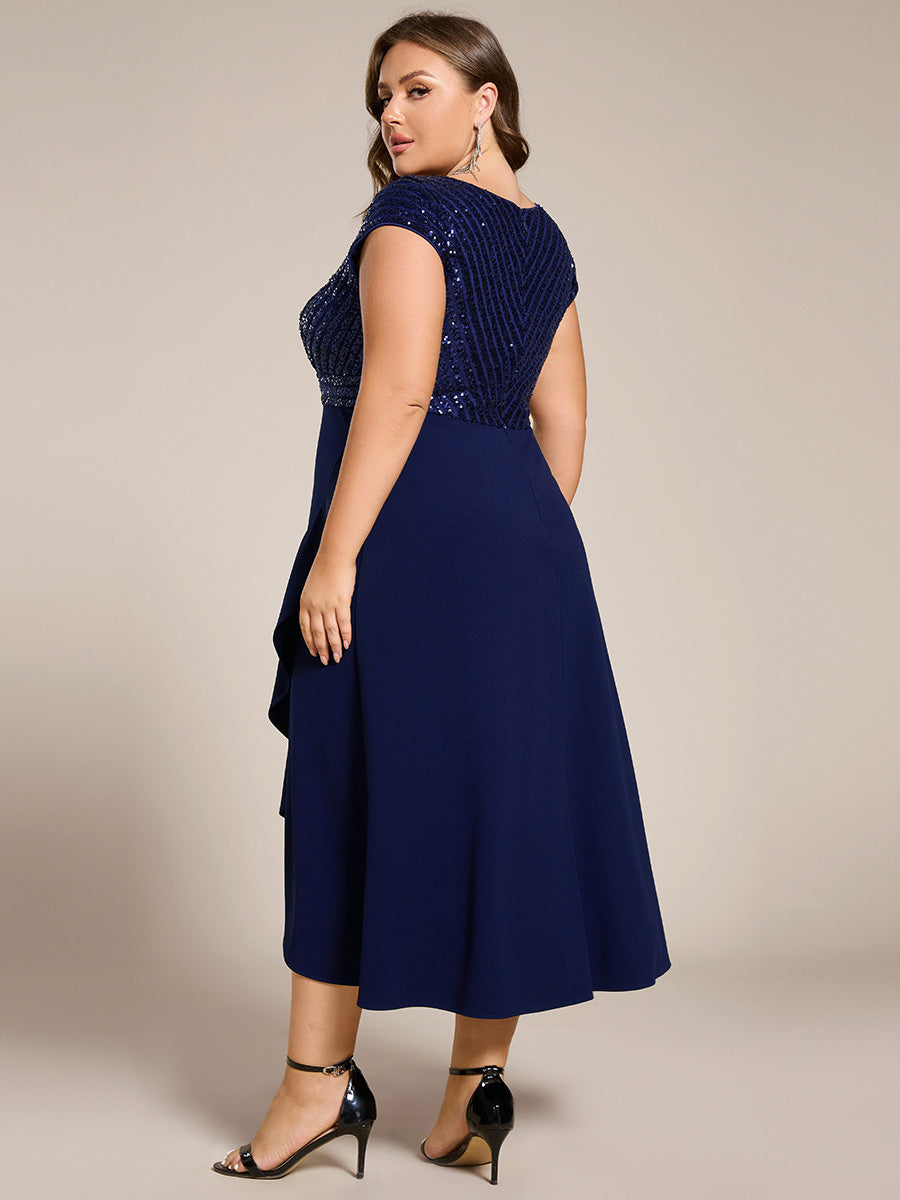 Hoch-Tief Pailletten Kleid Mit Tiefem V-Ausschnitt Und Asymmetrischem Saum Perfekt Für Partys Kleid #Farbe_Marineblau
