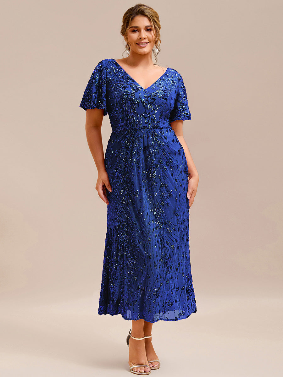 Maxi Und Knöchellange Tiefe V-Ausschnitt Meerjungfrau Pailletten Kleid Atemberaubende Eleganz Kleid #Farbe_Saphirblau