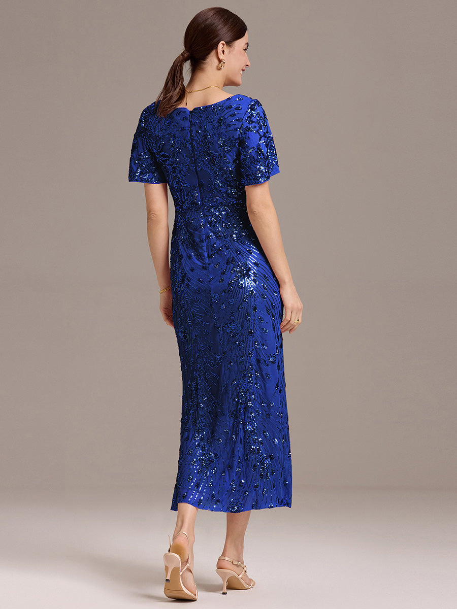 Maxi Und Knöchellange Tiefe V-Ausschnitt Meerjungfrau Pailletten Kleid Atemberaubende Eleganz Kleid #Farbe_Saphirblau