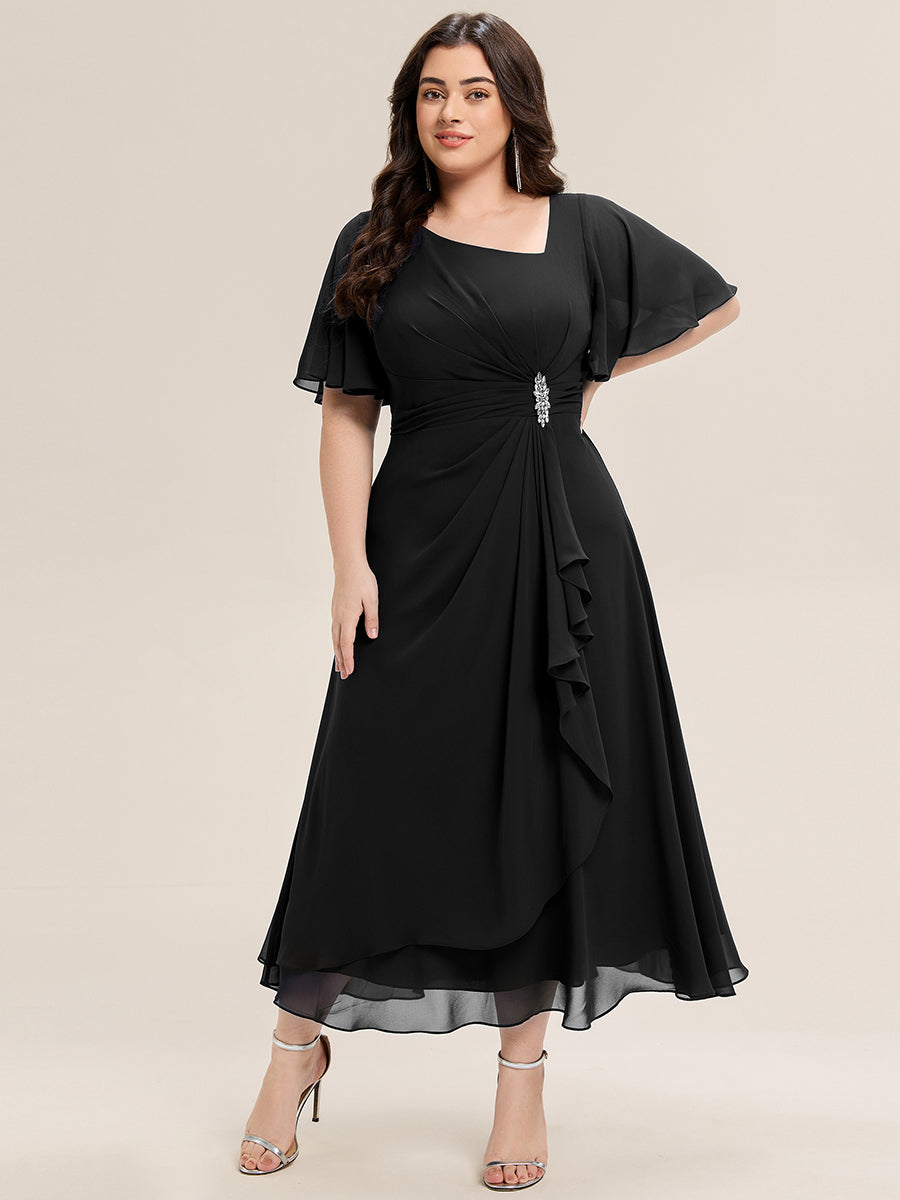 Abendkleid mit Volantärmeln und Strass-Details aus Chiffon abendkleid #Farbe_Schwarz