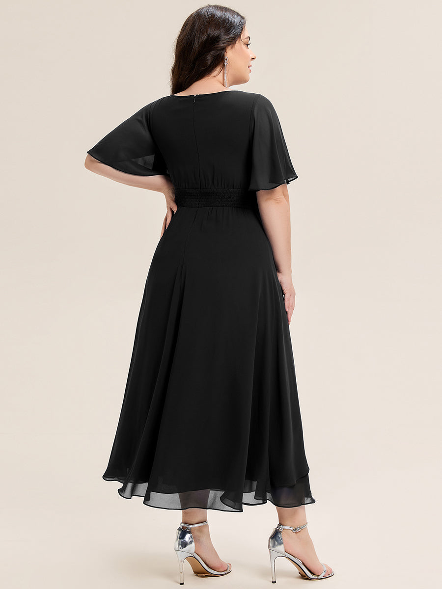 Abendkleid mit Volantärmeln und Strass-Details aus Chiffon abendkleid #Farbe_Schwarz