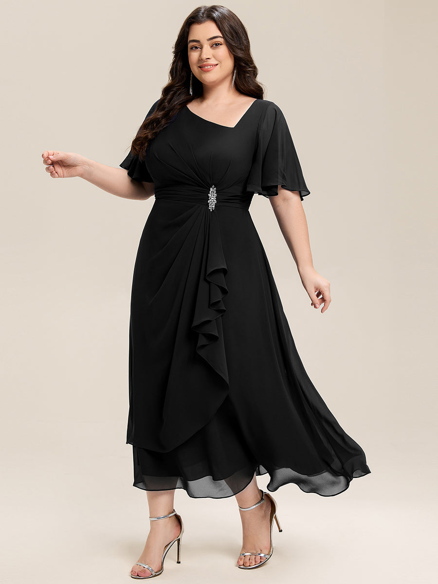 Abendkleid mit Volantärmeln und Strass-Details aus Chiffon abendkleid #Farbe_Schwarz