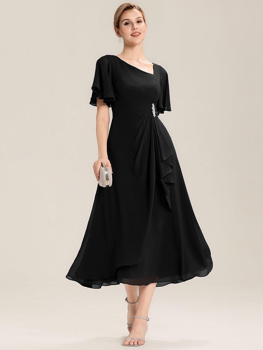 Abendkleid mit Volantärmeln und Strass-Details aus Chiffon abendkleid #Farbe_Schwarz
