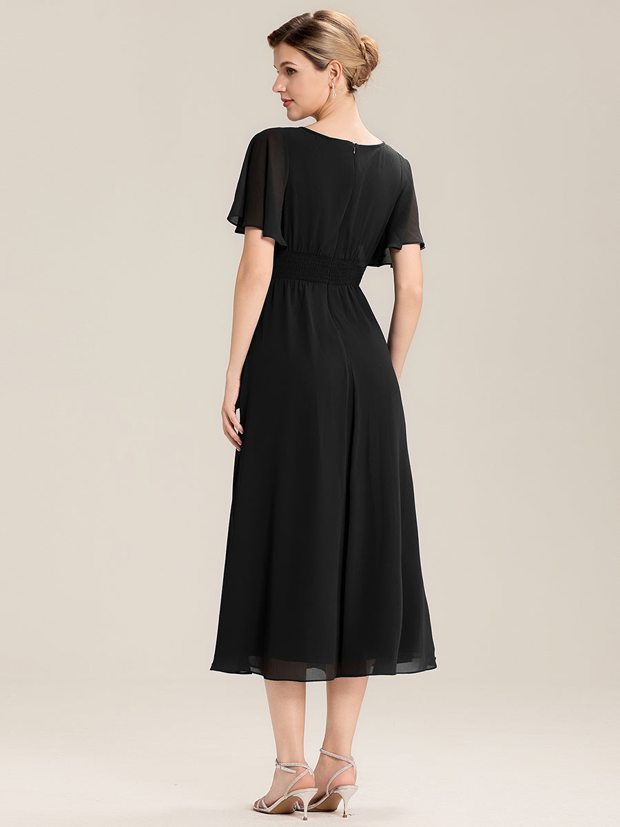 Abendkleid mit Volantärmeln und Strass-Details aus Chiffon abendkleid #Farbe_Schwarz