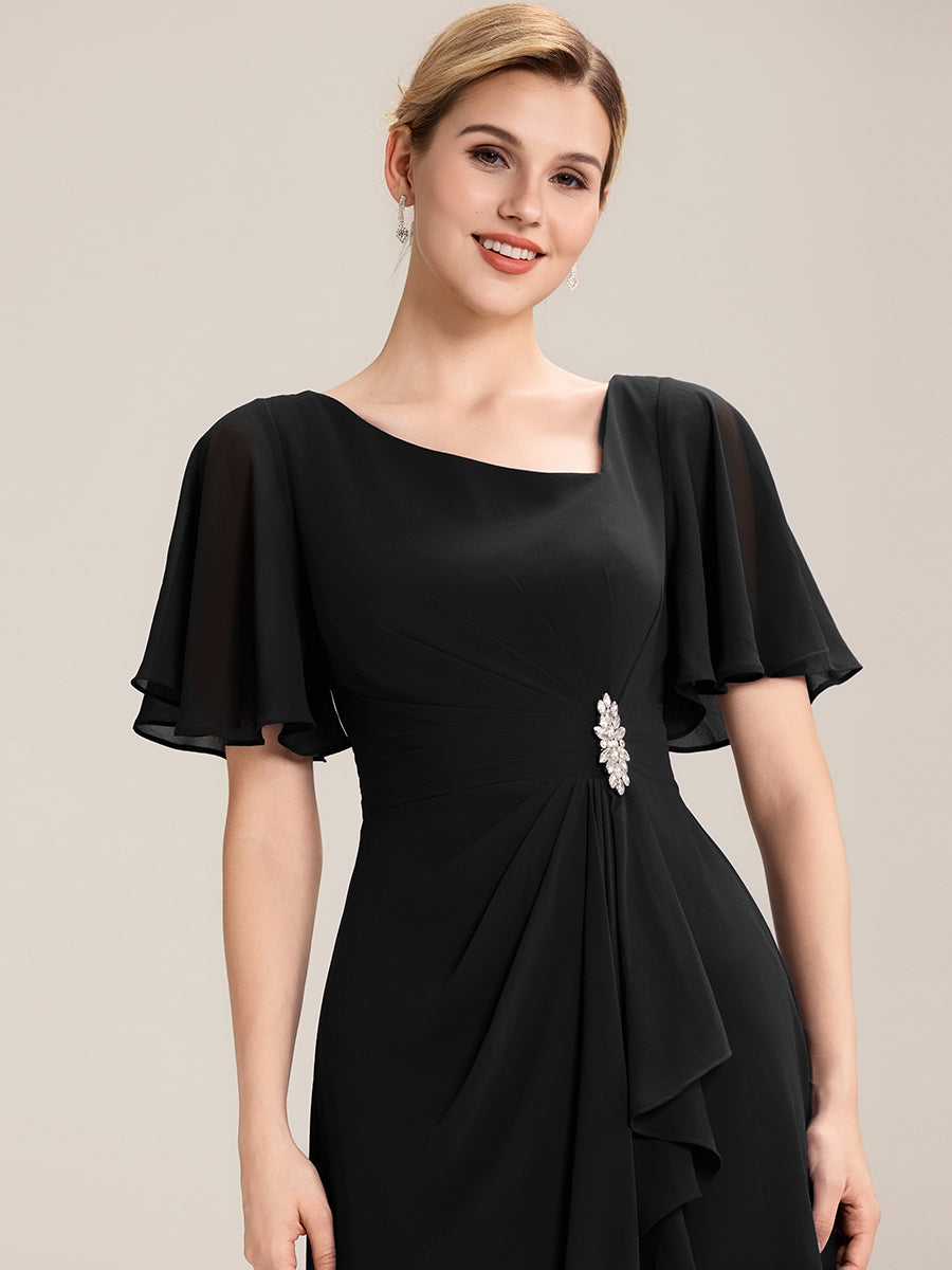 Abendkleid mit Volantärmeln und Strass-Details aus Chiffon abendkleid #Farbe_Schwarz