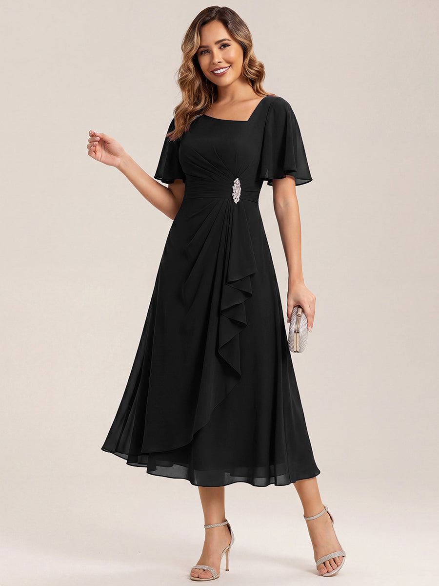 Abendkleid mit Volantärmeln und Strass-Details aus Chiffon abendkleid #Farbe_Schwarz