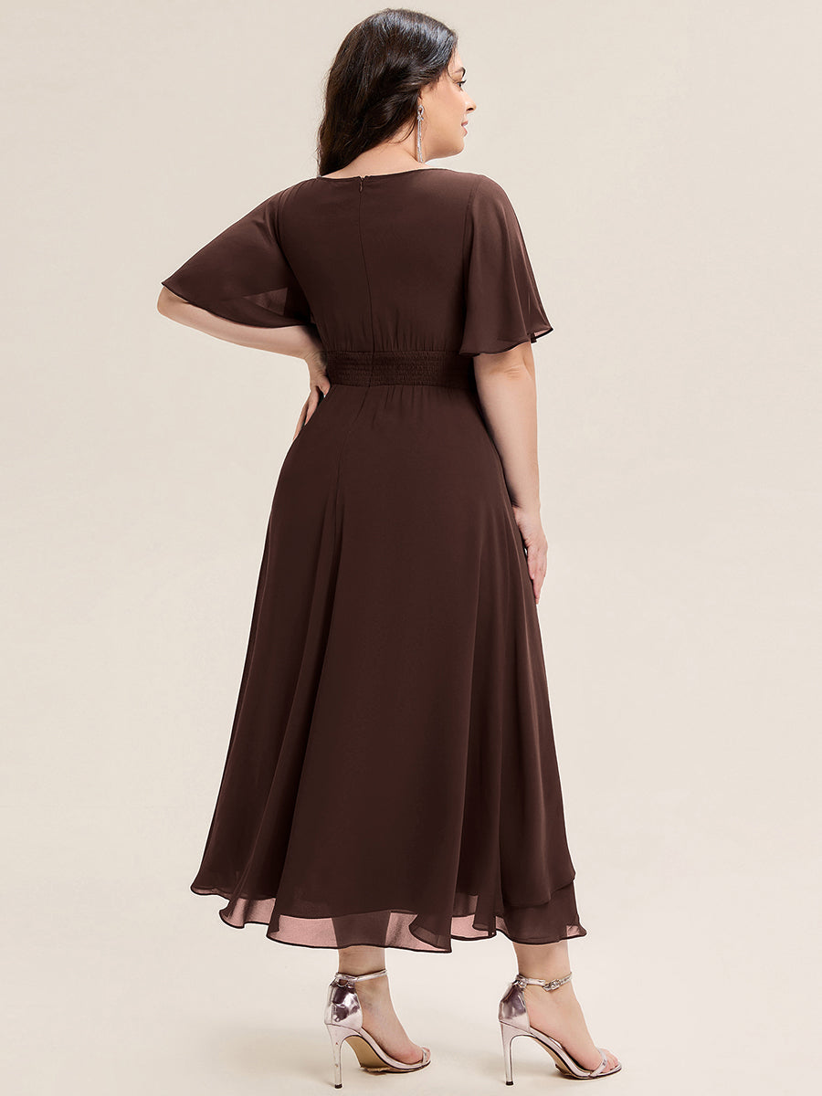 Abendkleid mit Volantärmeln und Strass-Details aus Chiffon abendkleid #Farbe_Schokoladenbraun