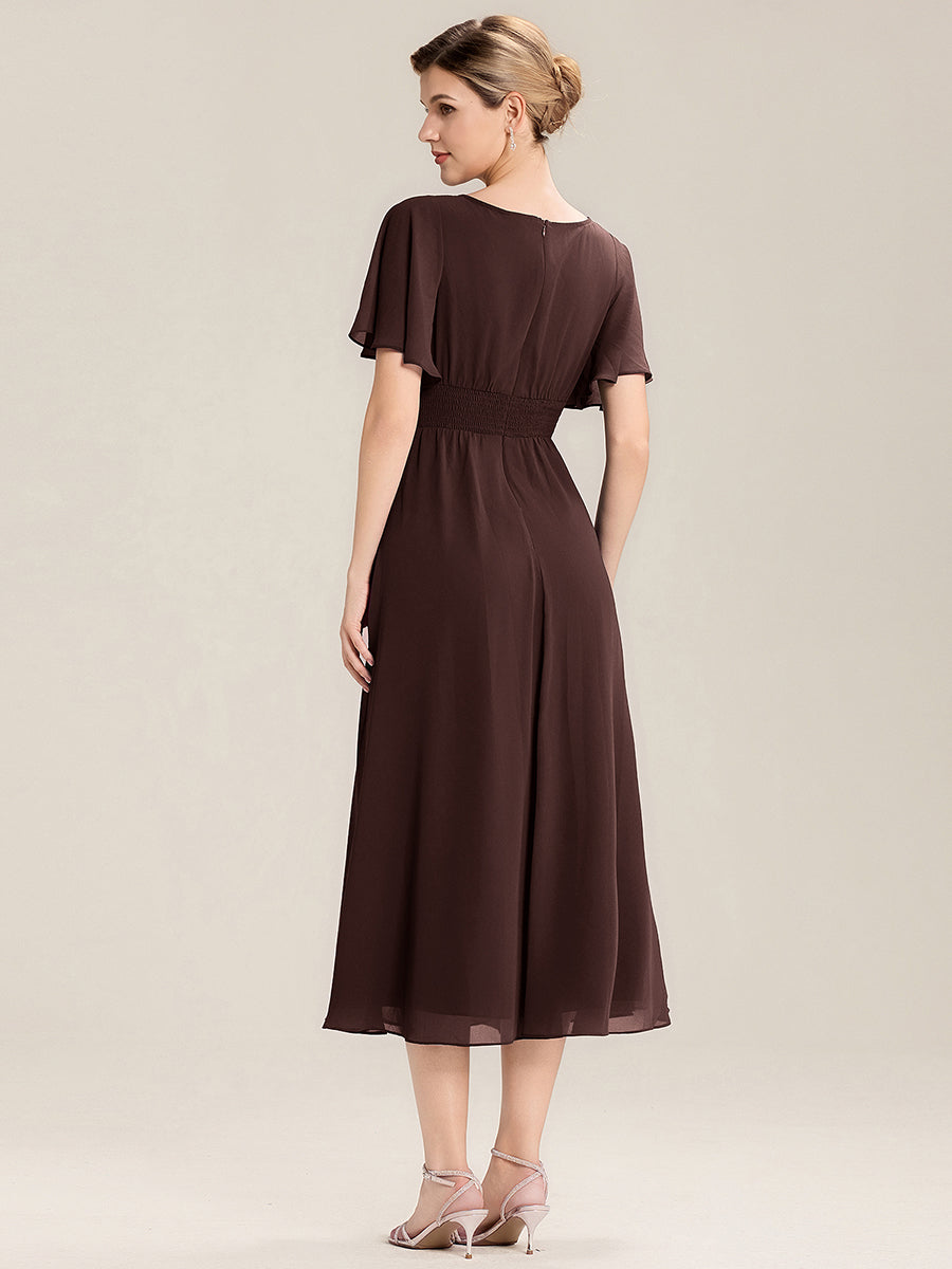 Abendkleid mit Volantärmeln und Strass-Details aus Chiffon abendkleid #Farbe_Schokoladenbraun