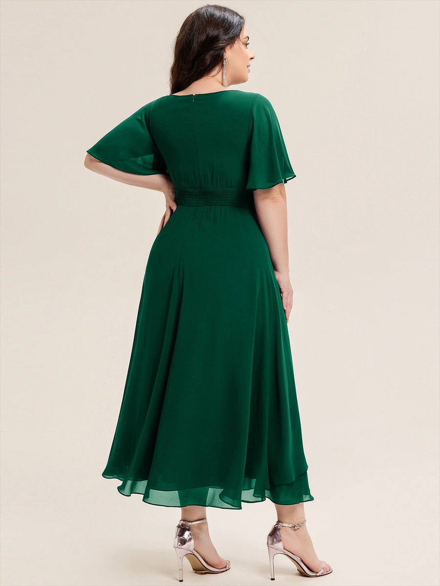 Abendkleid mit Volantärmeln und Strass-Details aus Chiffon abendkleid #Farbe_Dunkelgrün