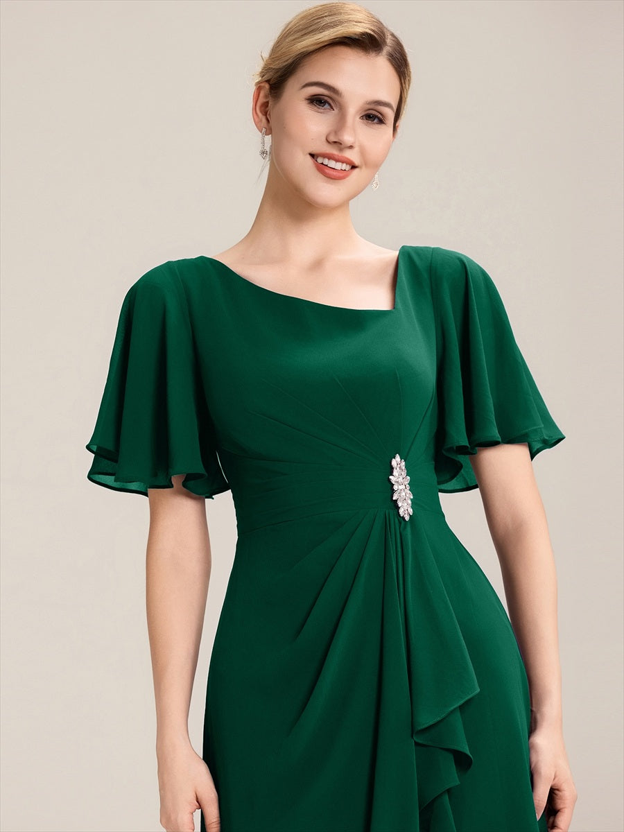 Abendkleid mit Volantärmeln und Strass-Details aus Chiffon abendkleid #Farbe_Dunkelgrün