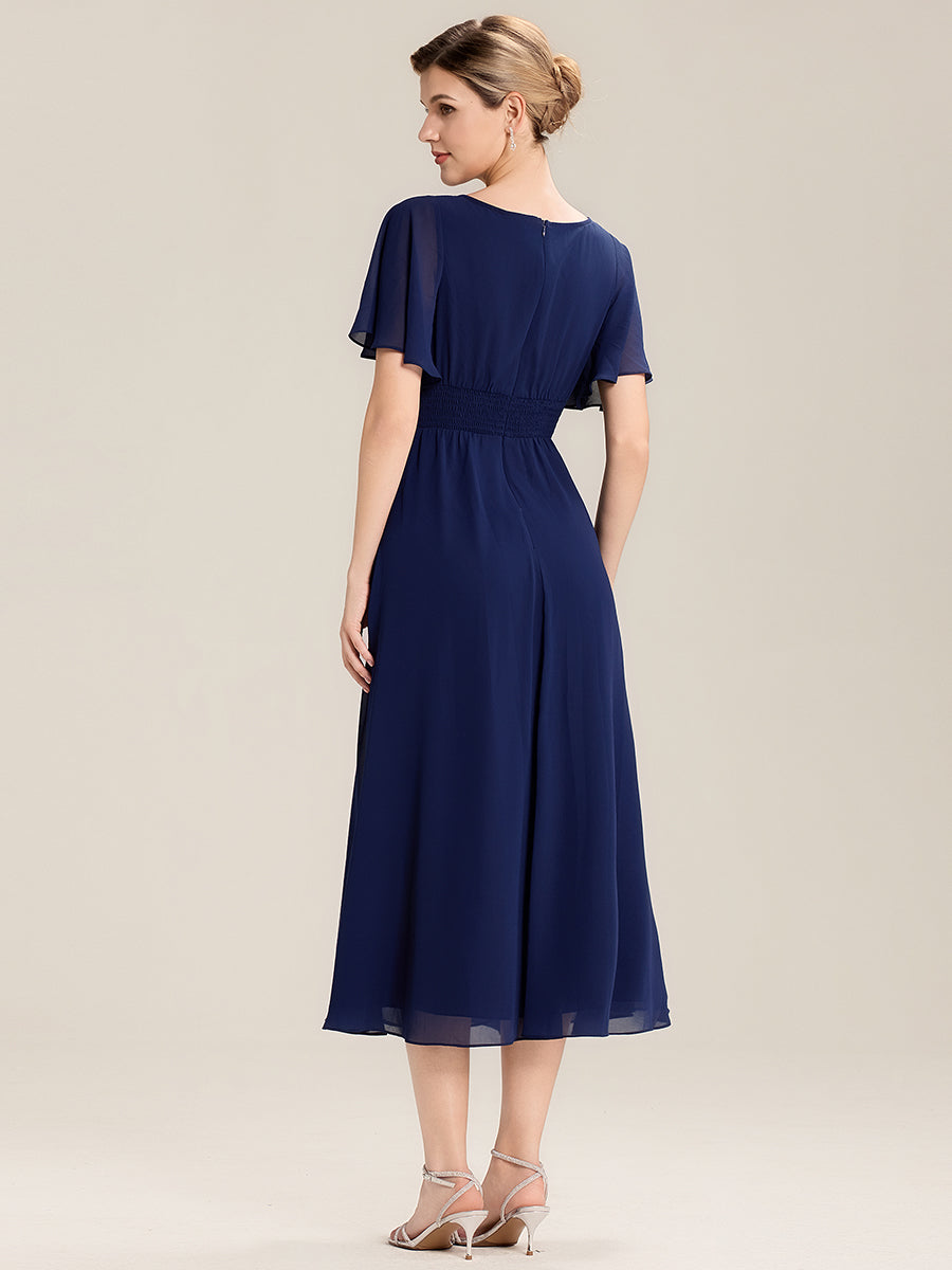 Abendkleid mit Volantärmeln und Strass-Details aus Chiffon abendkleid #Farbe_Marineblau