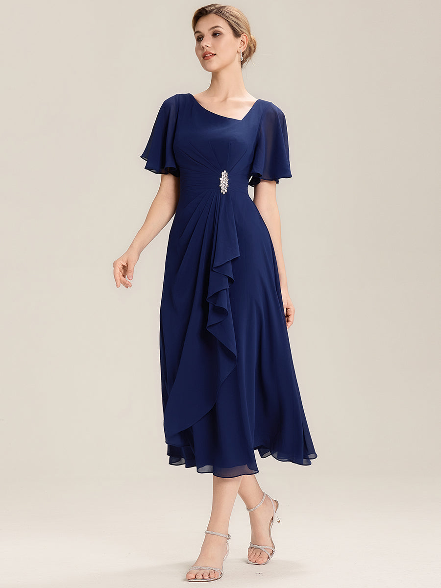 Abendkleid mit Volantärmeln und Strass-Details aus Chiffon abendkleid #Farbe_Marineblau