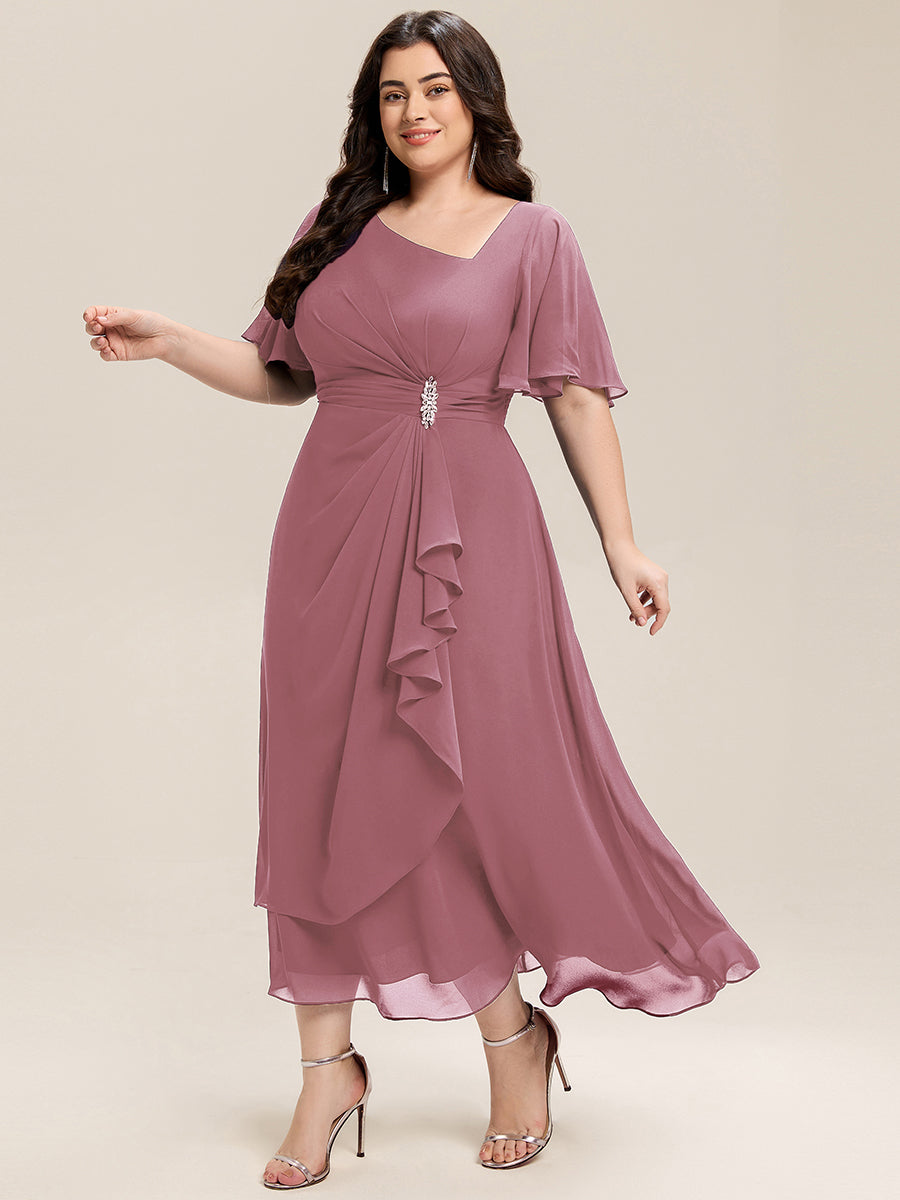 Abendkleid mit Volantärmeln und Strass-Details aus Chiffon abendkleid #Farbe_Orchideenviolett