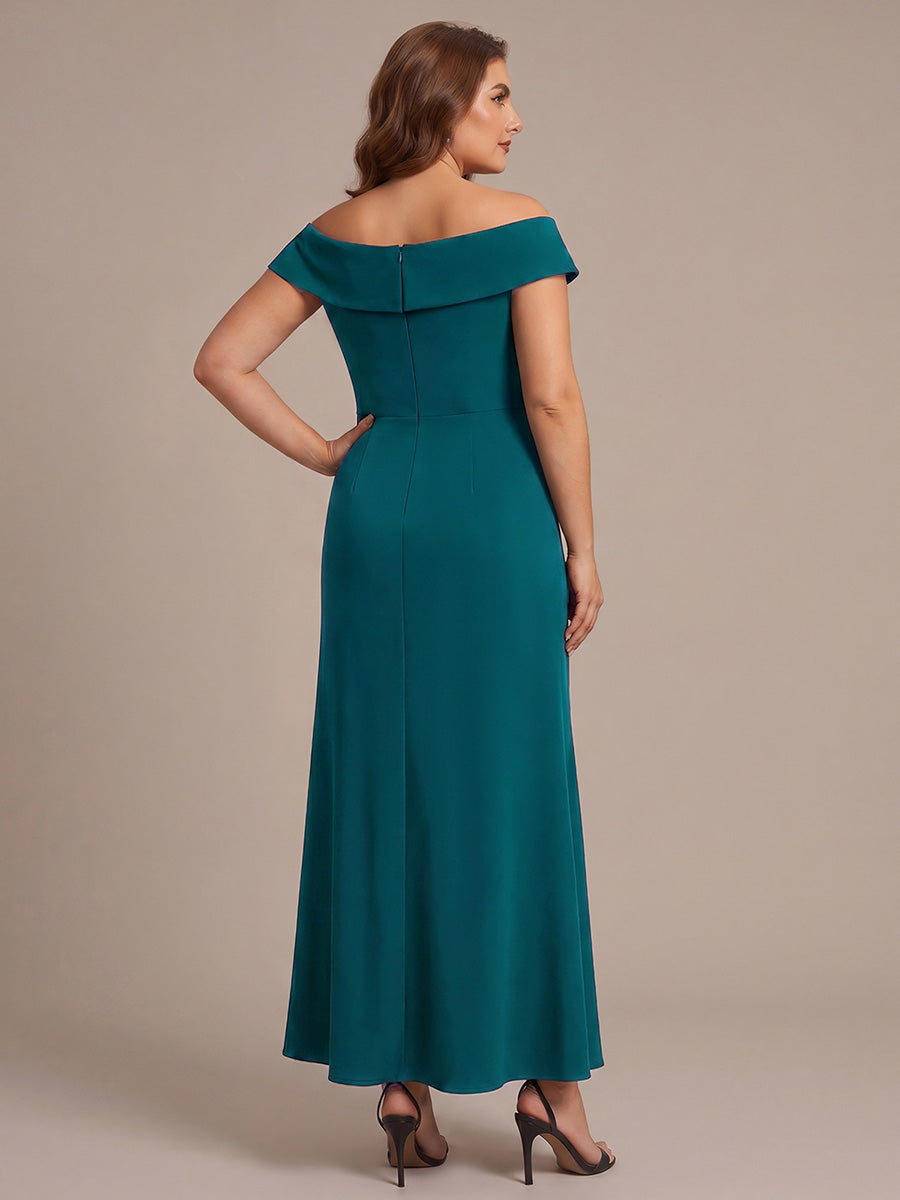 Asymmetrischer Saum V-Ausschnitt Meerjungfrau Kleid Aus Krepp Schlitz Volants #Farbe_Petrol