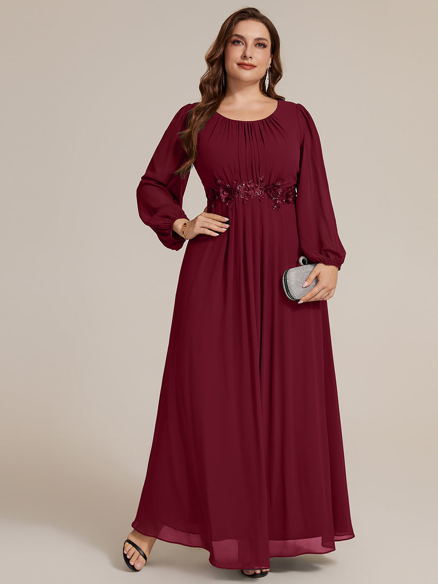 Chiffon A-Linie Puffärmel Nicht elastisch abendkleid #Farbe_Burgunderrot