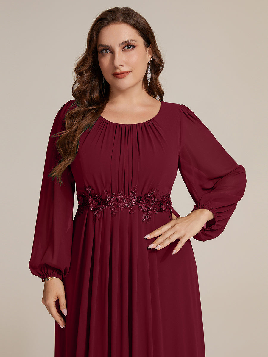 Chiffon A-Linie Puffärmel Nicht elastisch abendkleid #Farbe_Burgunderrot