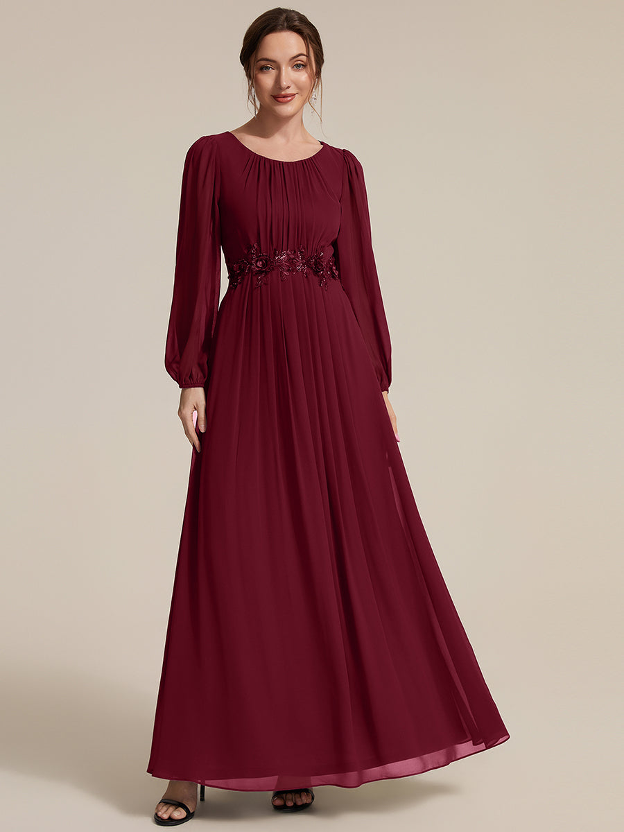 Chiffon A-Linie Puffärmel Nicht elastisch abendkleid #Farbe_Burgunderrot