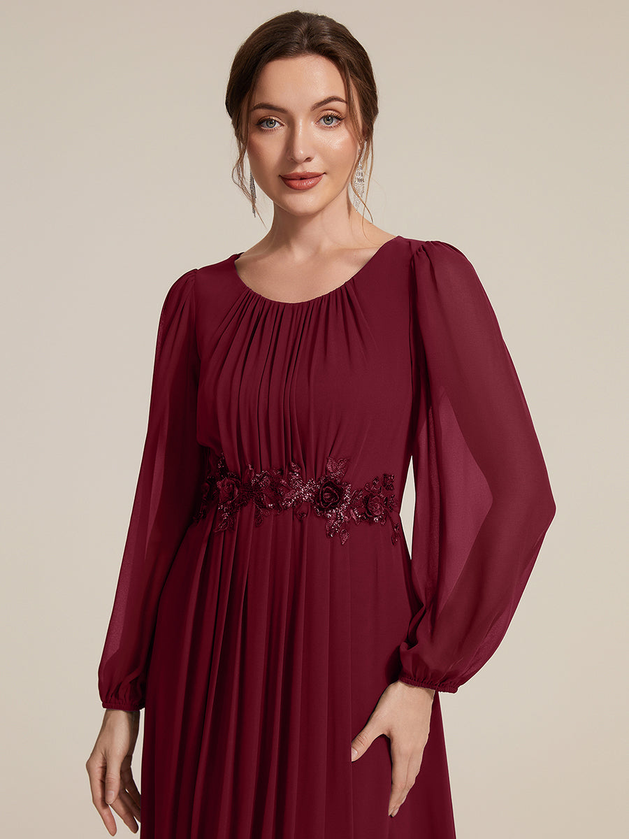 Chiffon A-Linie Puffärmel Nicht elastisch abendkleid #Farbe_Burgunderrot