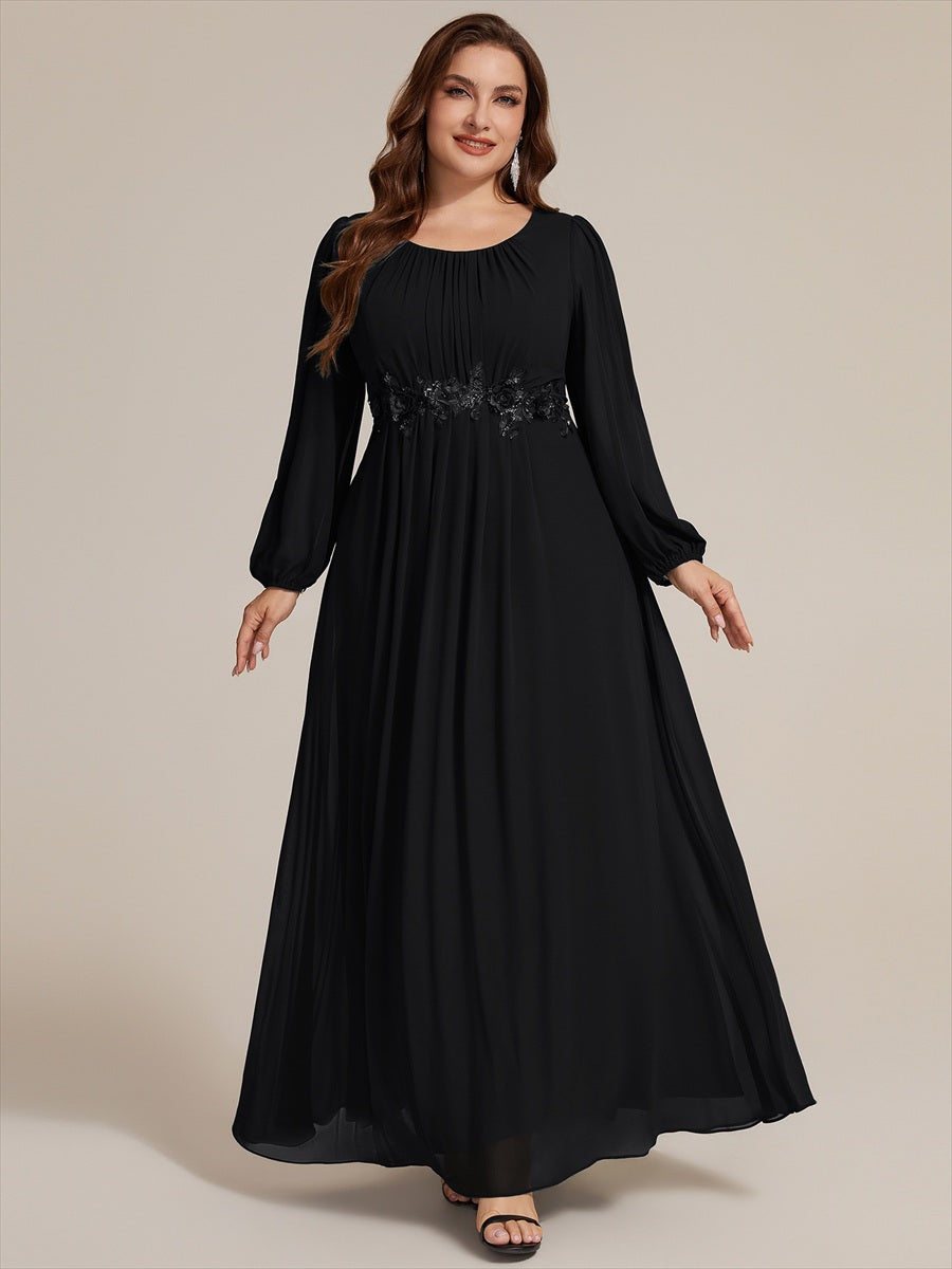 Chiffon A-Linie Puffärmel Nicht elastisch abendkleid #Farbe_Schwarz